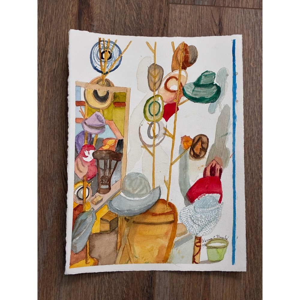 Lou's Hat Shop Original Watercolor Painting 11x15 2021 Signed Warren C Plauche